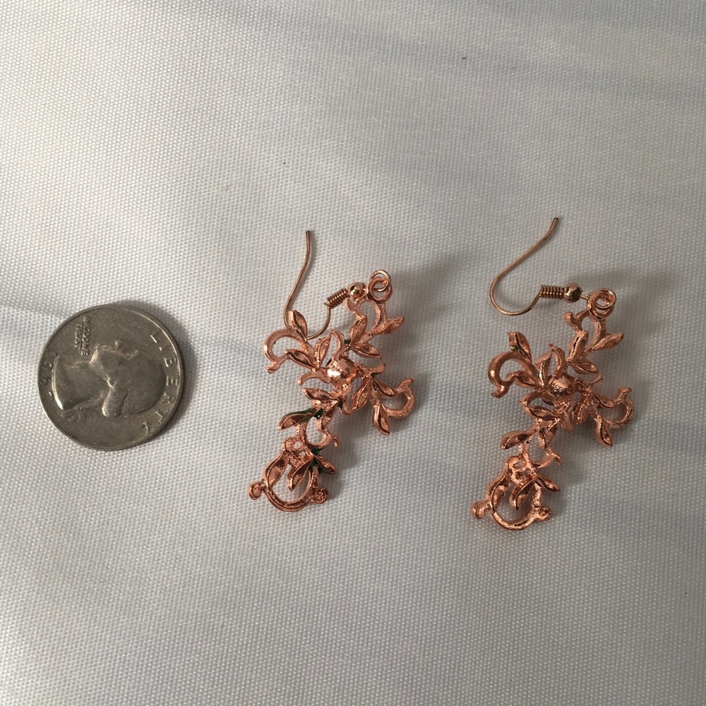 Rosegold Cross Gem Fashion Earrings - Picture 4 of 5
